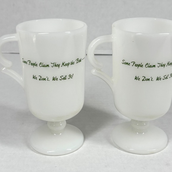 2 VTG MCM Milk Glass Footed Coffee Mugs SET Floral Band Pedestal Cobble Meat TX - Picture 3 of 10